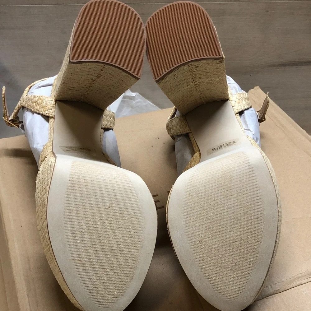 Steve Madden Tan Woven Platform Heels with Ankle Strap #1554